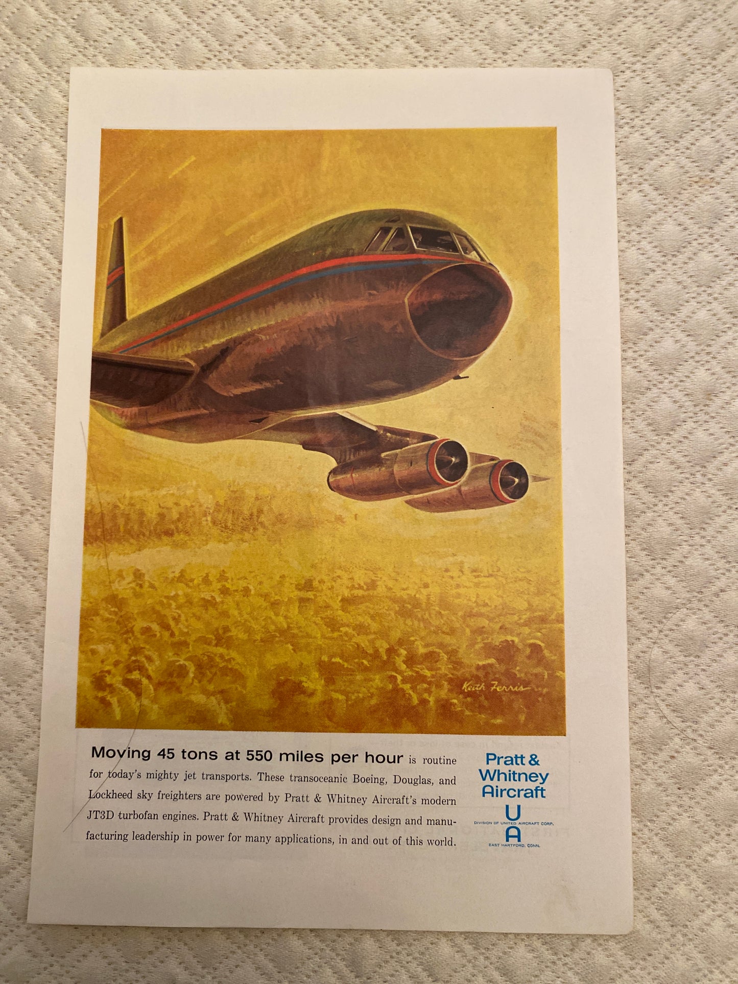 Pratt and Whitney Aircraft 1960’s  advertising. 5 pieces.