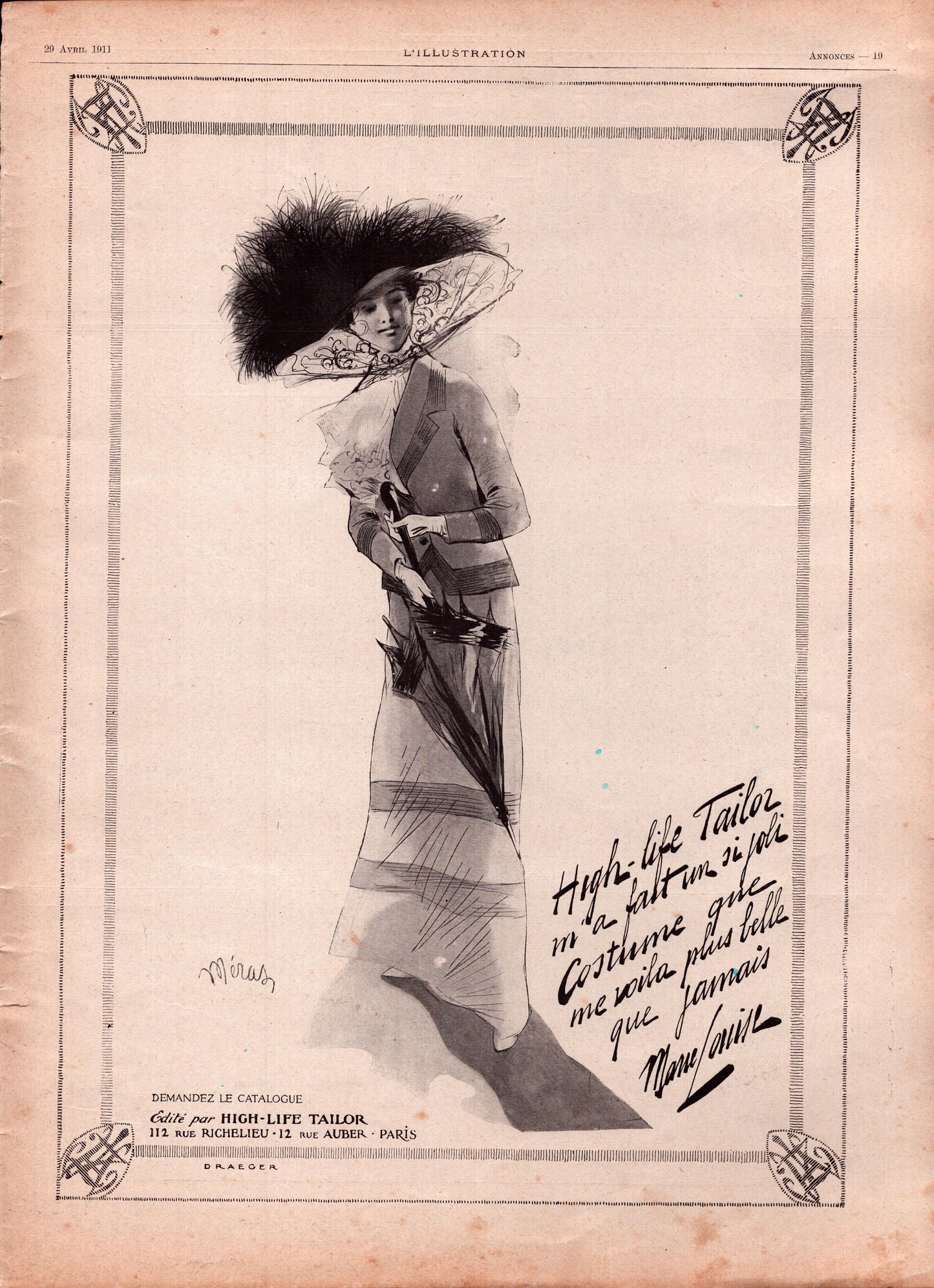 High Life, Paris, Art Deco Paris Fashion Ad, Original Tear sheet.