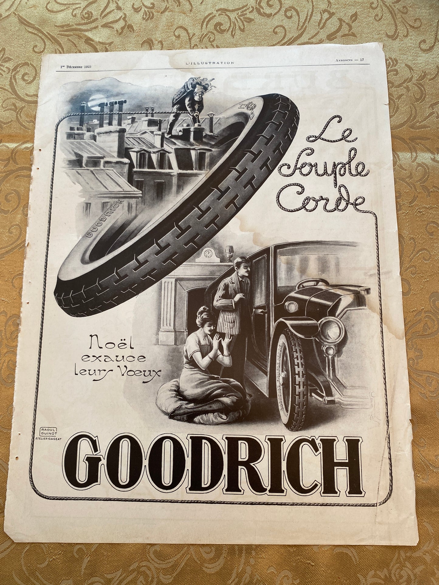 Goodrich Tire. Advertising original Tear Sheet Christmas 1923 with Burberry ad on back