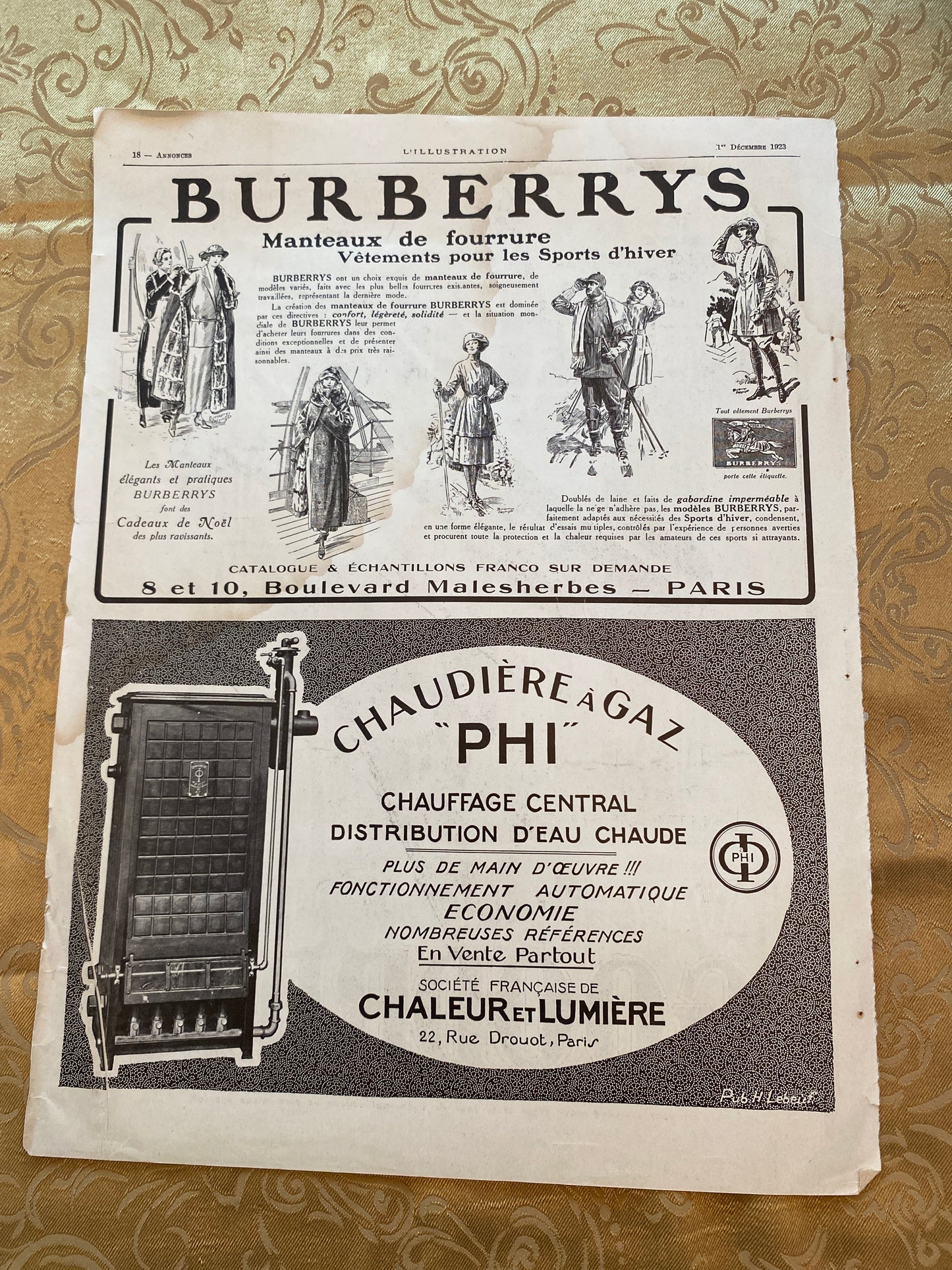 Goodrich Tire. Advertising original Tear Sheet Christmas 1923 with Burberry ad on back