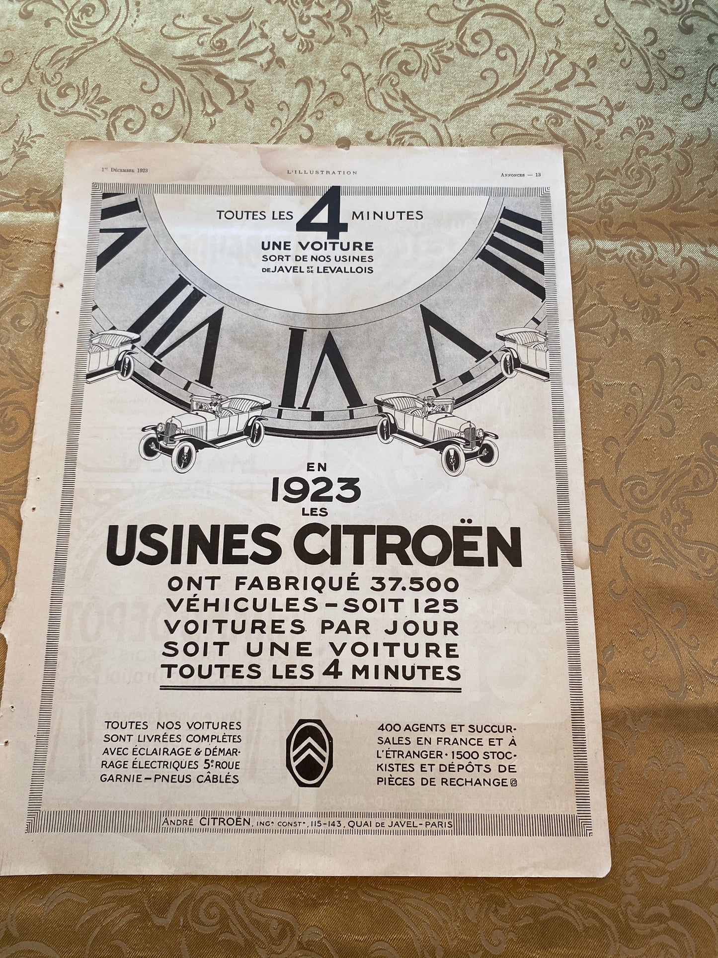 French Citroen 1923 Advertising original Tear Sheet.