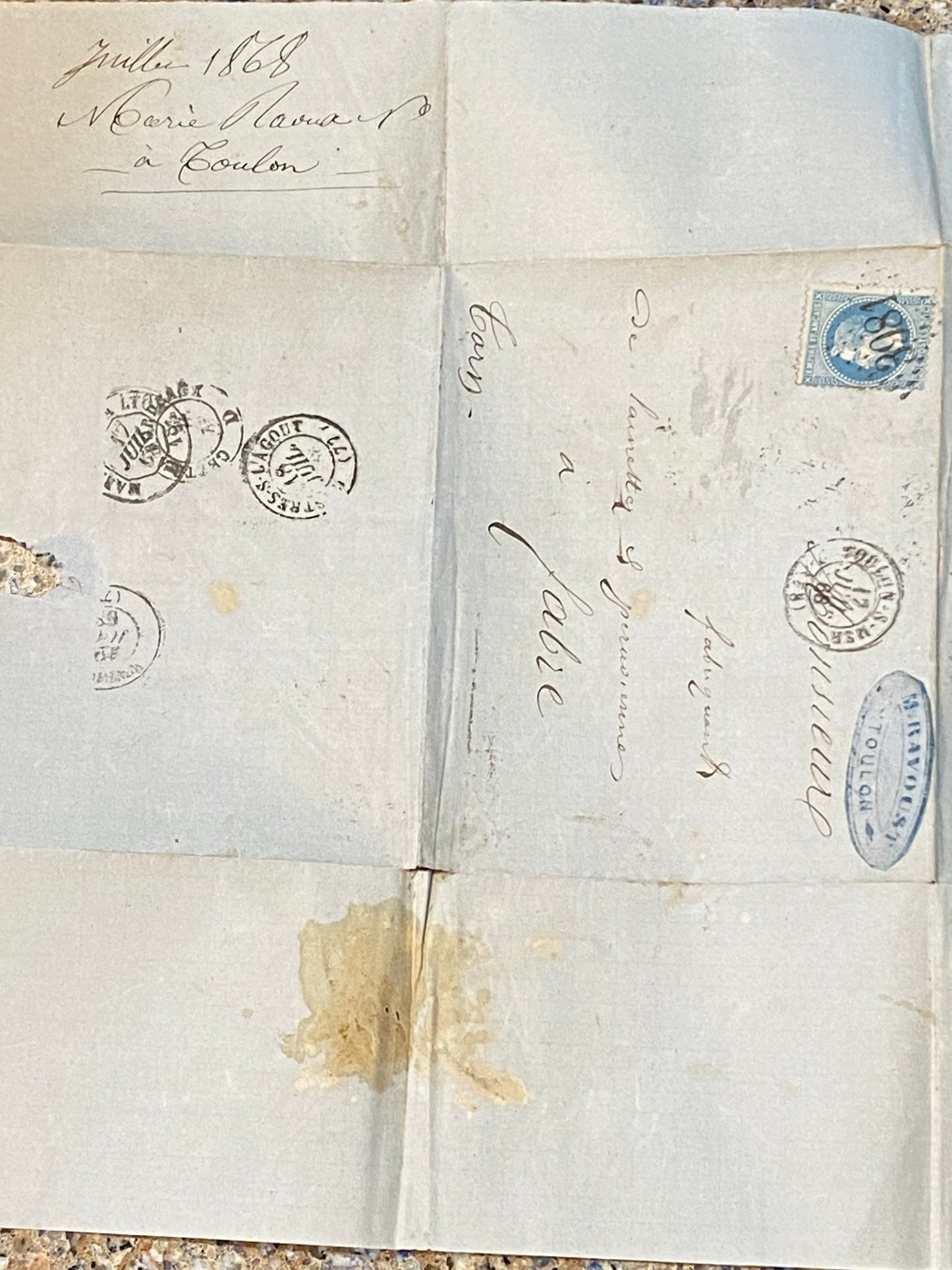 Ephemera, French, 1800's Letters with stamps.