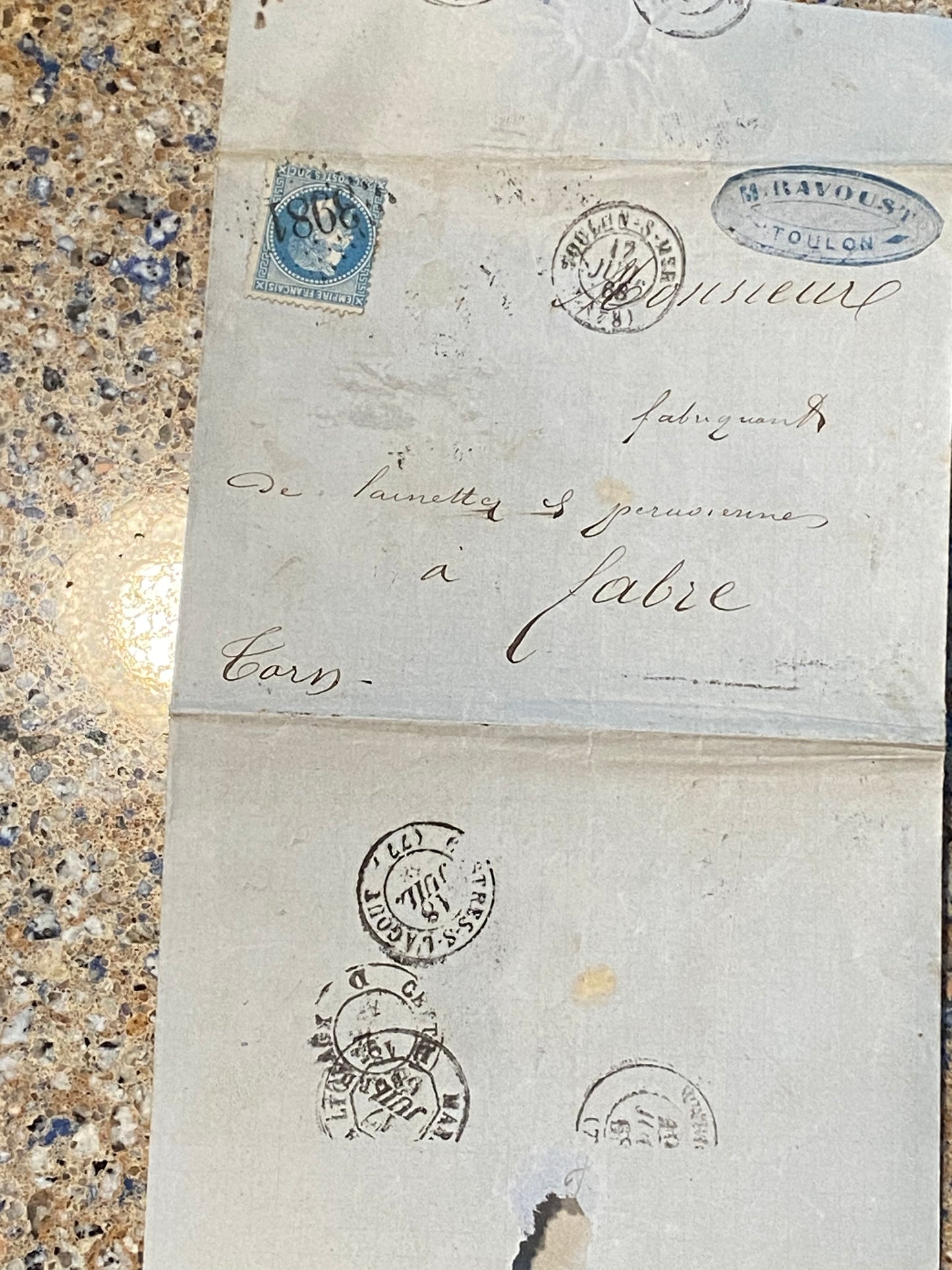 Ephemera, French, 1800's Letters with stamps.